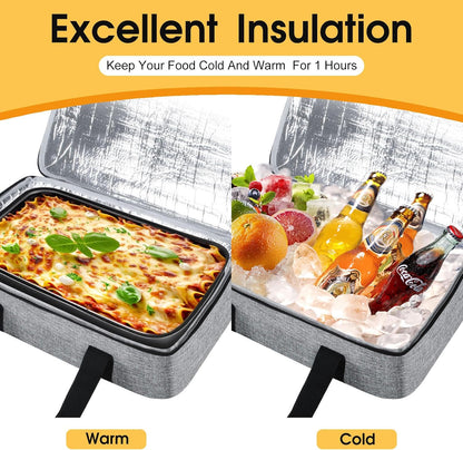 Skiennix Insulated Casserole Carrier - Portable Hot/Cold Food Tote for Potlucks | Fits 9" x 13" Dish - Grey
