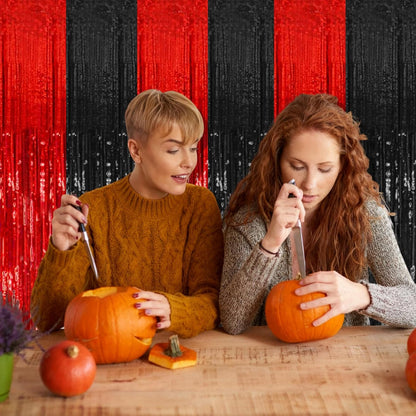 Regine Switzerland 2 Pack Tinsel Curtain Backdrop | Black & Red Party Decorations for Halloween & Events
