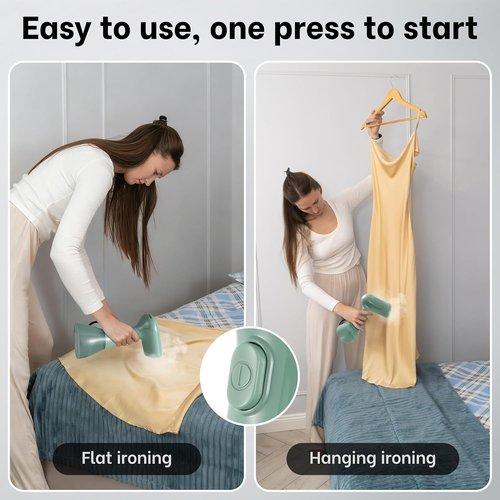 GS01 Handheld Clothes Steamer - 1500W High Power, 400ml Water Tank, Fast 20S Heat-Up | Portable Travel Design (Green)