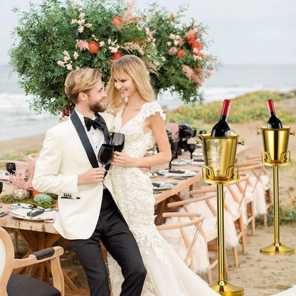 Champagne Ice Bucket with Stand Stainless Steel Wine Bucket on Stand Ice Cube Chiller Container Standing Ice Bucket for Party Wedding Beer Ktv BBQ Club Bar