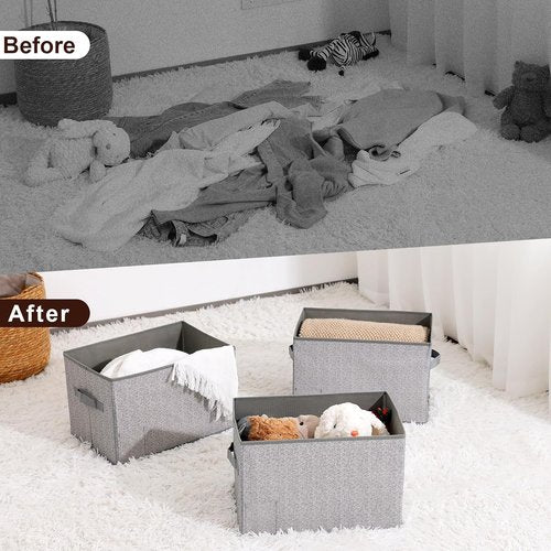 Homsorout Linen Closet Organizers - Extra Large Foldable Storage Bins with Lids, 5 Pack in Light Grey