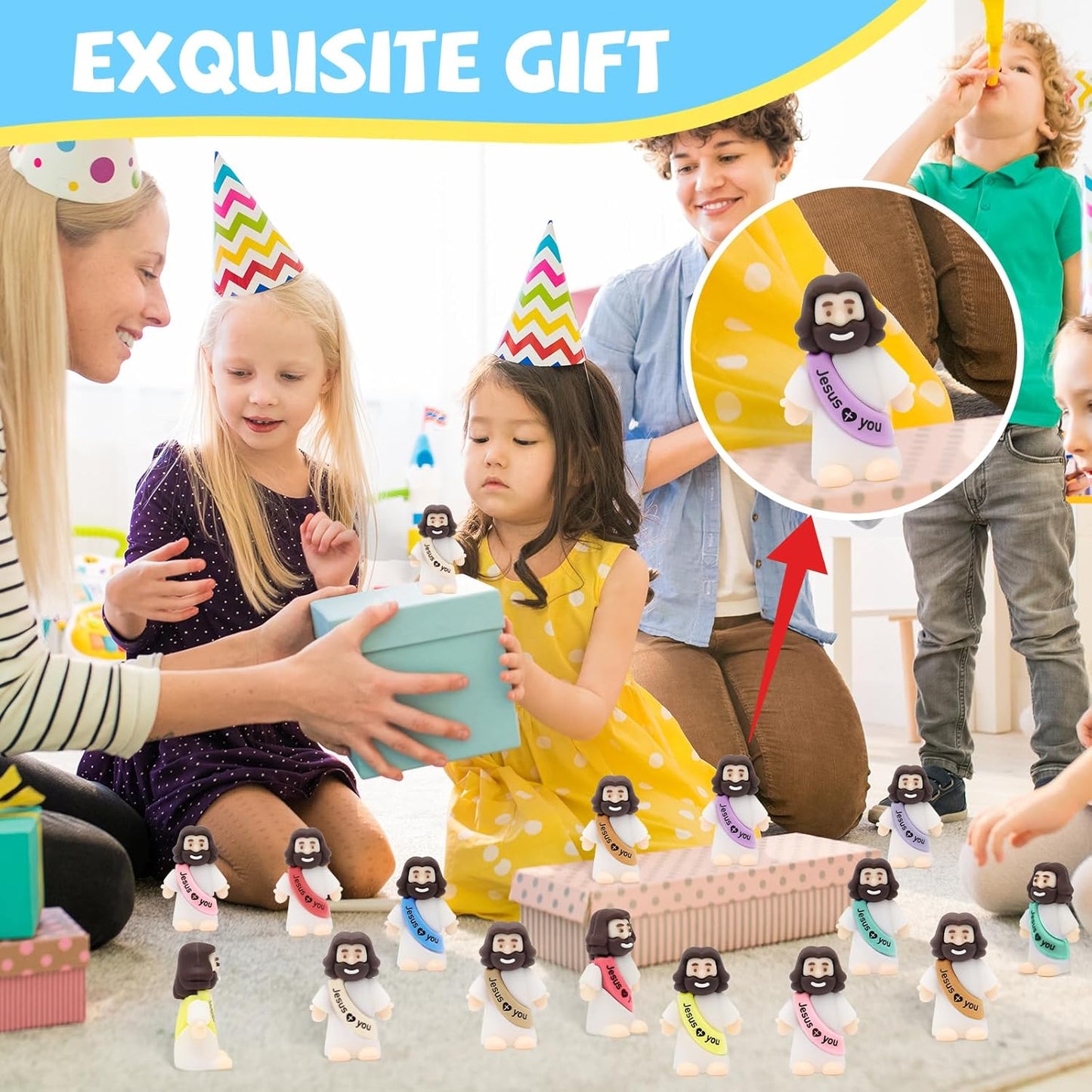 YuDanae Jesus Loves You Figures - 100pcs Baby Jesus Party Favors for Baptism & Easter Gifts (Macaron)