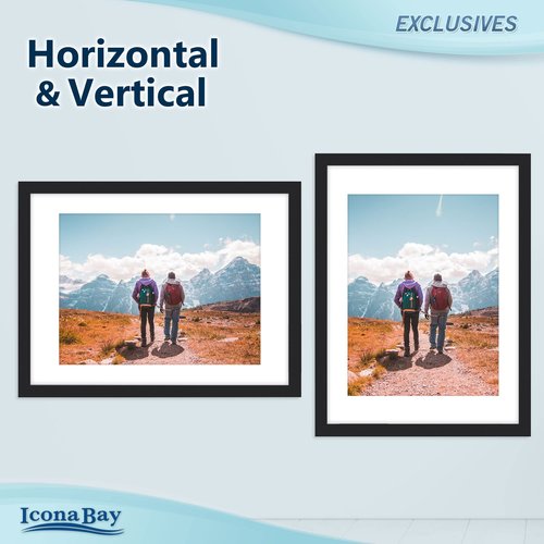 Icona Bay - 12x16 Black Picture Frame with Mat to 9x12 Image - Sturdy Wood Composite Poster Frame - Modern Style Frames - Wall Mount Only - Exclusives Collection