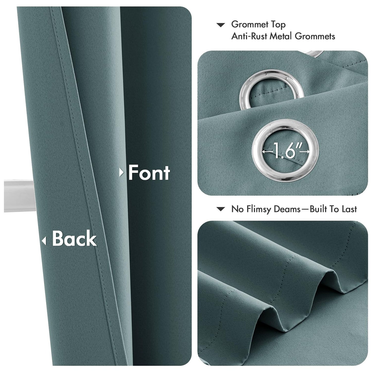 MIULEE Dusty Blue Blackout Curtains - Bedroom Window Treatment Curtains Thermal Insulated Room Darkening Drapes for Living Room Kitchen Grommet Light Blocking Drapery, 40 x 54 Inches Long, 2 Panels