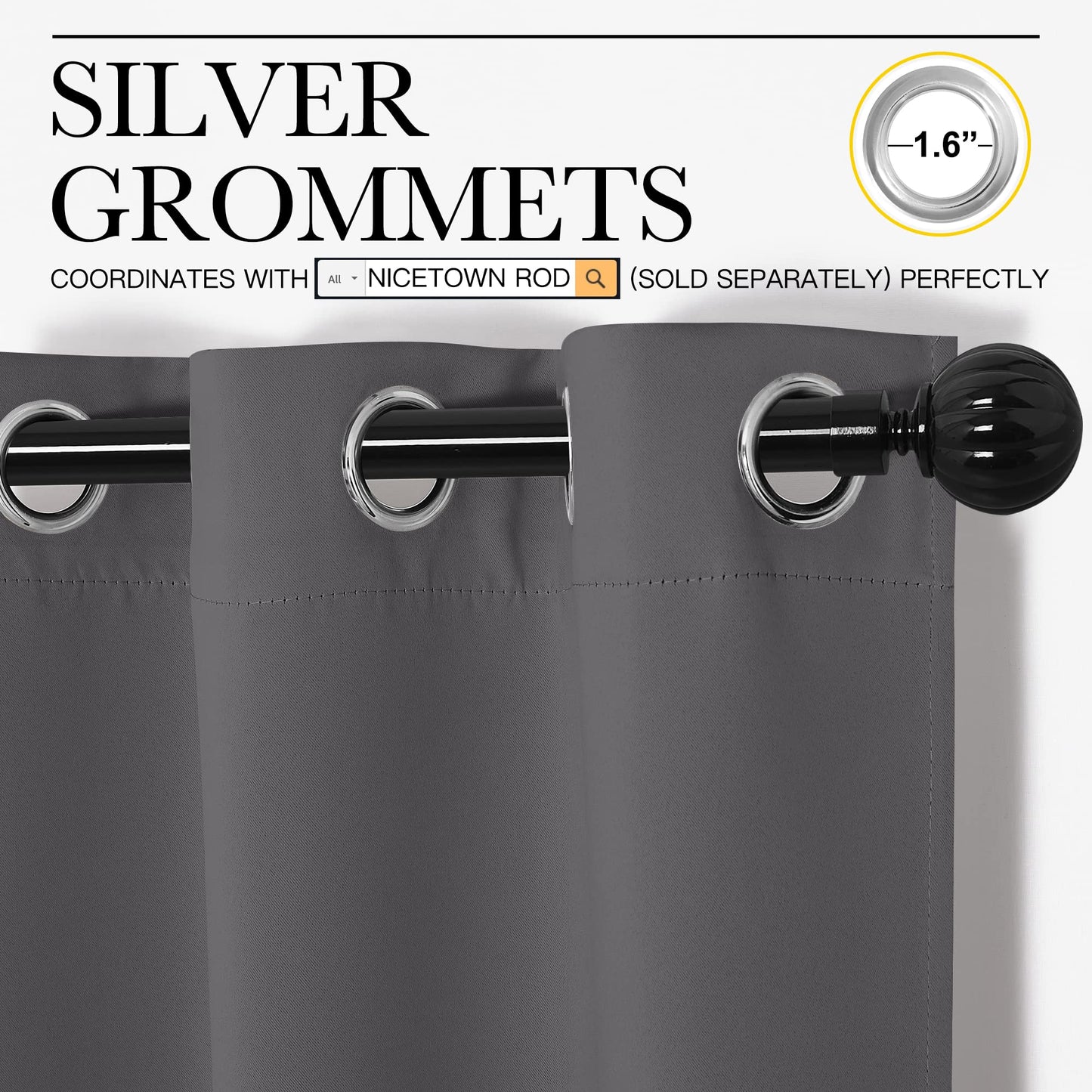 NICETOWN Bedroom Blackout Curtains Panels - Triple Weave Energy Saving Thermal Insulated Solid Grommet Blackout Draperies for Patio (1 Pair, 55 inches by 90 Inch, Grey)