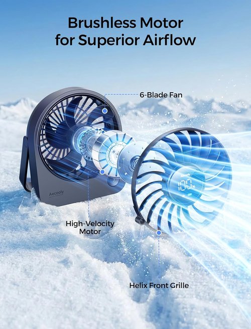 Aecooly Mini Portable Desk Fan - Quiet 4-Speed USB Fan with 180° Adjustable Angle | Rechargeable, Black