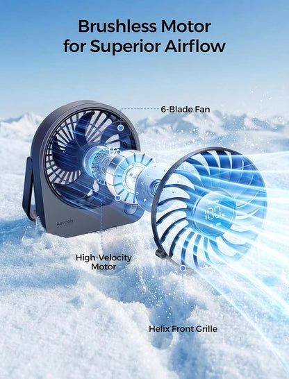 Aecooly Mini Portable Desk Fan - Quiet 4-Speed USB Fan with 180° Adjustable Angle | Rechargeable, Black