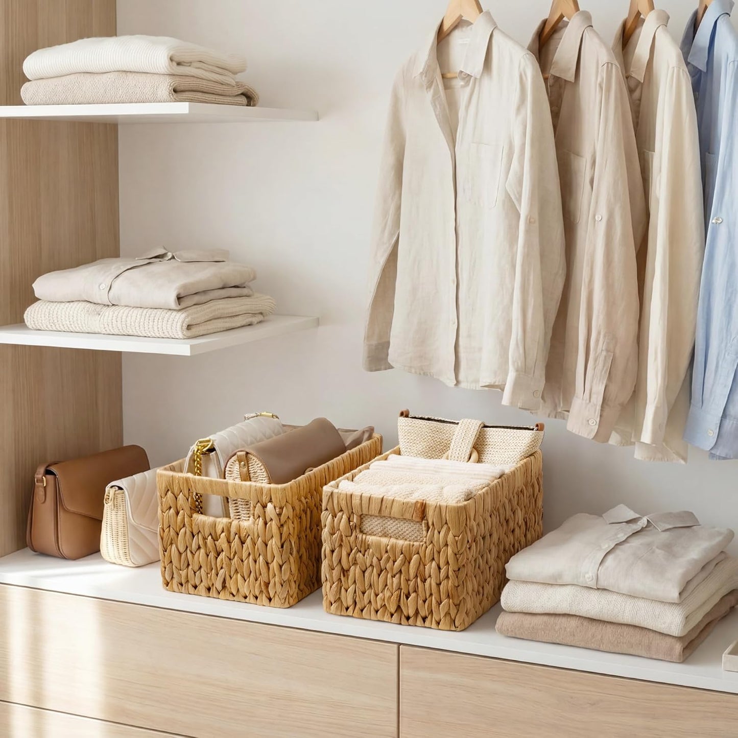 StorageWorks Wicker Basket - Organizing Baskets with Built-in Handles | Medium 2-Pack in Natural Hyacinth