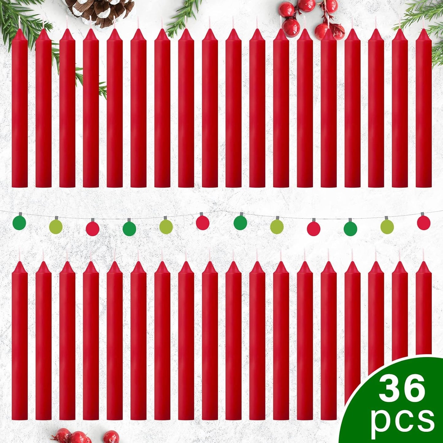 Skiennix 36 Pcs Mini Pyramid Candles - Festive Christmas Tree Decorations | 4 Inch x 0.5 Inch Red