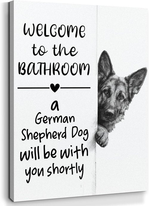 EGVQK German Shepherd Wall Art - Funny Bathroom Canvas Decor | 11x14 Inch Dog Gift