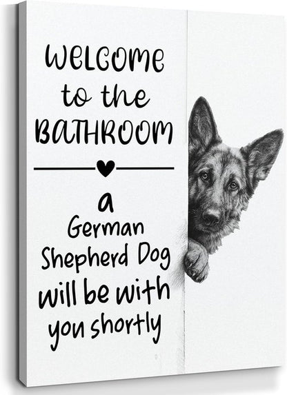 EGVQK German Shepherd Wall Art - Funny Bathroom Canvas Decor | 11x14 Inch Dog Gift