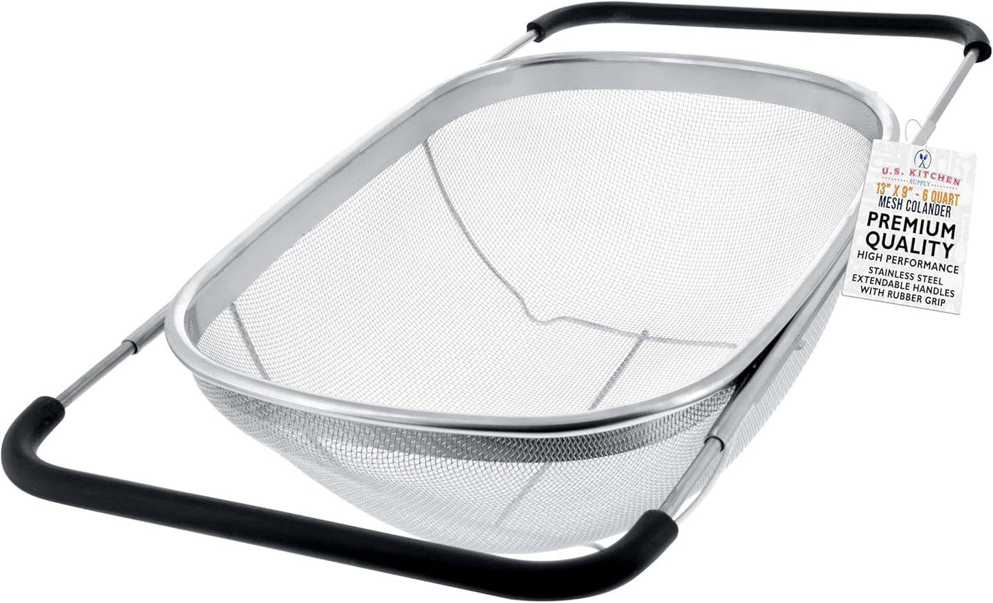 U.S. Kitchen Supply Stainless Steel Colander - 6-Quart Collapsible Design with Expandable Rubber Handles
