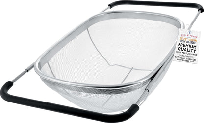 U.S. Kitchen Supply Stainless Steel Colander - 6-Quart Collapsible Design with Expandable Rubber Handles