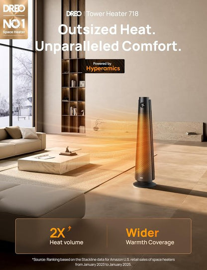 DREO Space Heater - Large Room Electric Heater with Remote & 120° Oscillation | Quiet 25dB, 8 Safety Features, Adjustable Thermostat
