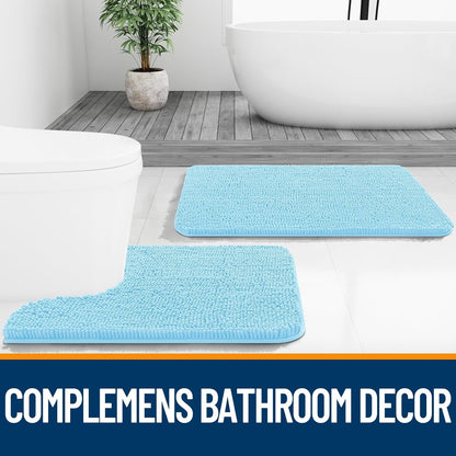 OLANLY Small Bathroom Rugs - Extra Soft Chenille Bath Mats | Quick Dry, Machine Washable, 24x16, Sky Blue