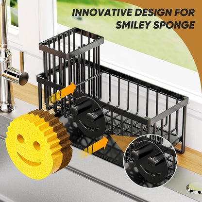 Skiennix Smiley Face Sponge Holder - Self-Draining Kitchen Sink Caddy with Removable Brush Holder | Essential Kitchen Gadget