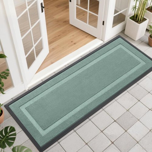 OLANLY Front Door Mat Indoor Outdoor Entrance, Waterproof All-Season, All-Weather Doormat, Sturdy Natural Rubber, Low Profile, Easy Clean Patio Porch Entryway Mat, 47x17, Grayish Green