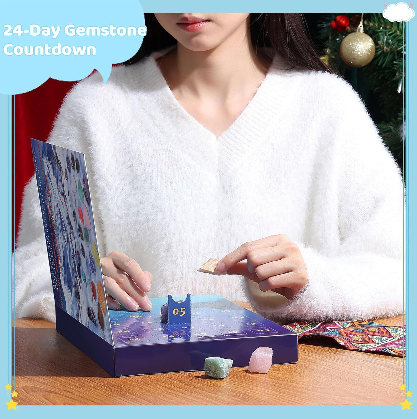 ZHIYUXI Crystal Advent Calendar 2025 - 24 Gemstone Rock Collection for Christmas Countdown