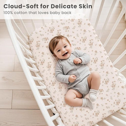 Konssy Muslin Fitted Bassinet Sheets - Soft & Cozy 2 Pack for Baby Girl/Boy | Fits Oval & Rectangle Mattresses