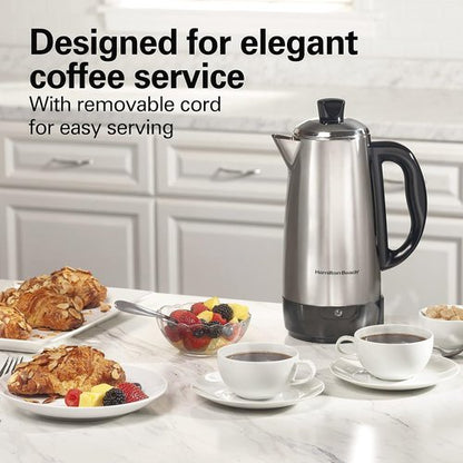 Hamilton Beach 12-Cup Electric Percolator Coffee Maker - Stainless Steel, Quick Brew & Easy Pour Spout