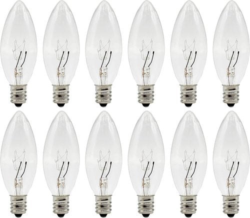 Creative Hobbies® Replacement Light Bulbs - 7W E12 Clear Incandescent Candelabra for Electric Candle Lamps & Chandeliers | 12 Pack