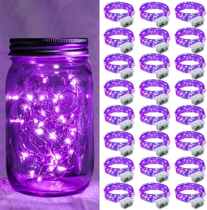 Skiennix 24-Pack Purple Fairy Lights - 7Ft 20 LED Twinkle String Lights | Battery Operated & Waterproof for Weddings, Halloween, Christmas, & Parties