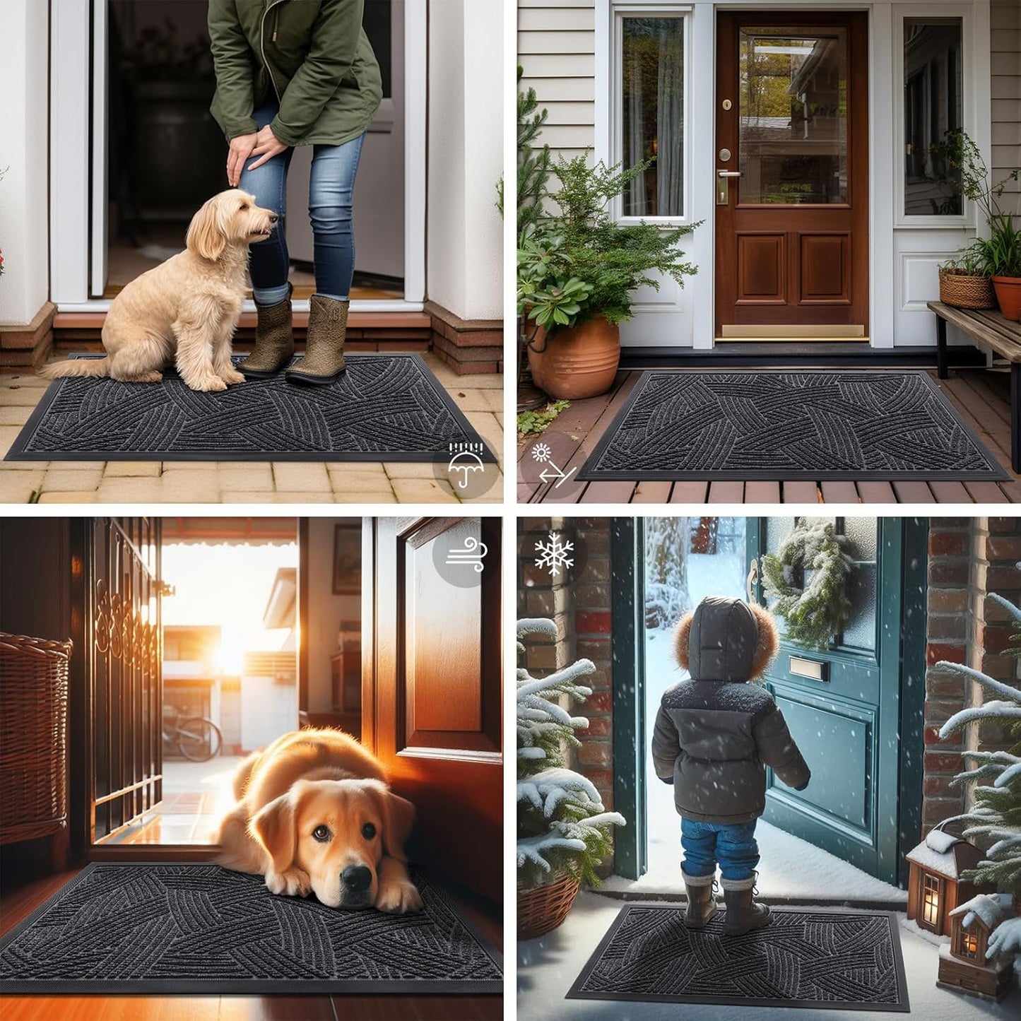 Smiry Heavy-Duty Natural Rubber Front Door Mat - Traps Dirt & Moisture | Easy Clean 29.5x17, Grey
