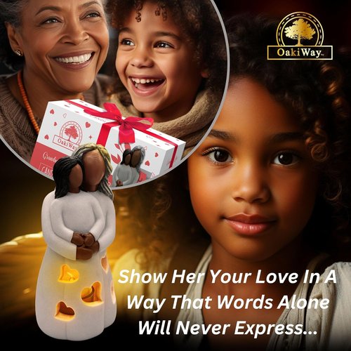 Grandma-Granddaughter Hand-Painted Candle Holder Statue - Flickering LED Candle | Unique Gift for Nana & Gigi (Dark)