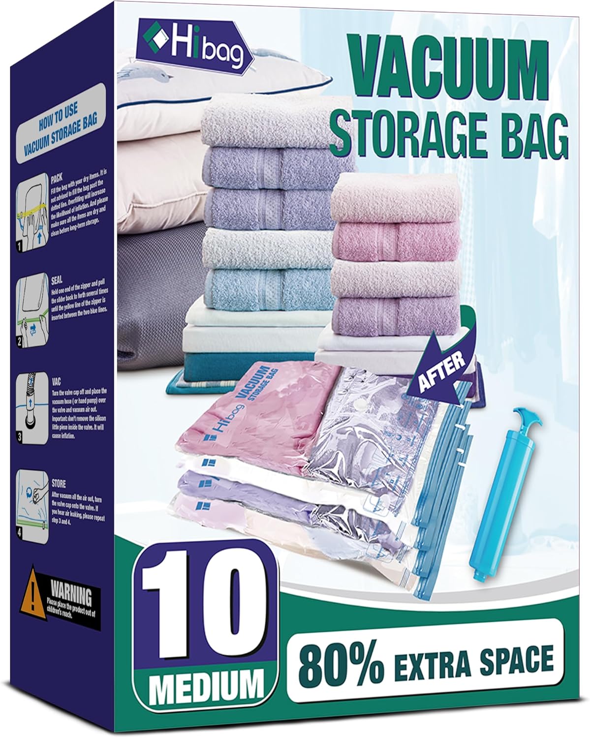 Skiennix Vacuum Storage Bags - 10 Medium Space Saver Seal Bags for Clothes with Travel Pump