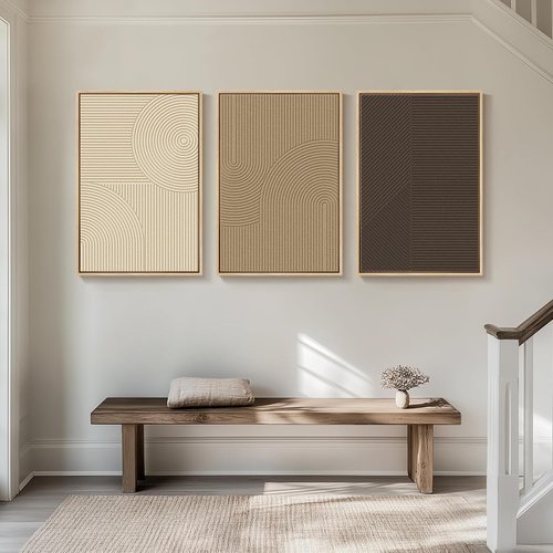 Boho Wall Art by [Brand Name] - Large 3D Textured Abstract Artwork | Modern Beige & Brown Geometric Paintings, 24x36 In