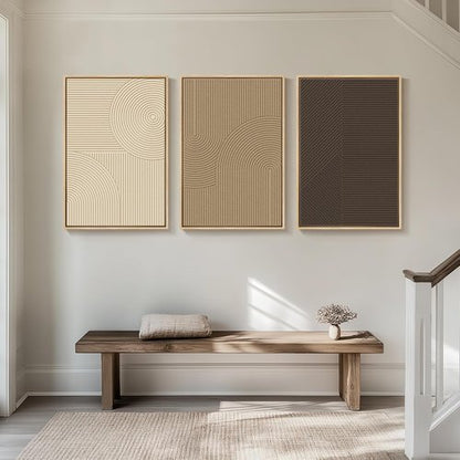 Boho Wall Art by [Brand Name] - Large 3D Textured Abstract Artwork | Modern Beige & Brown Geometric Paintings, 24x36 In