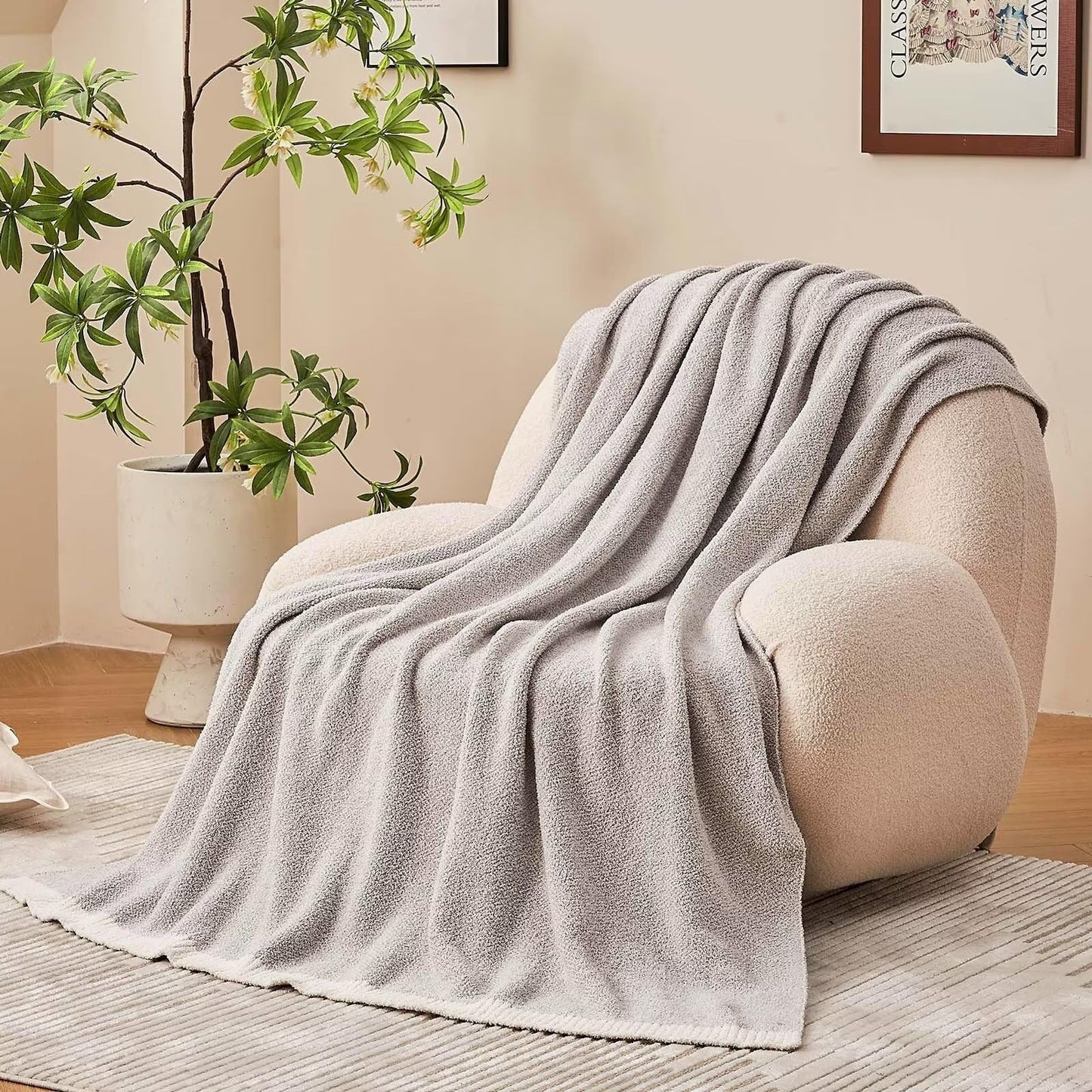 XIBLC Light Grey Throw Blanket for Couch, Soft Fluffy Reversible Super Cozy Knitted Blankets Fluffy Warm Throws Fuzzy Plush Lightweight Throw Blankets for Sofa, Bed, Living Room 60 x 80 Inch
