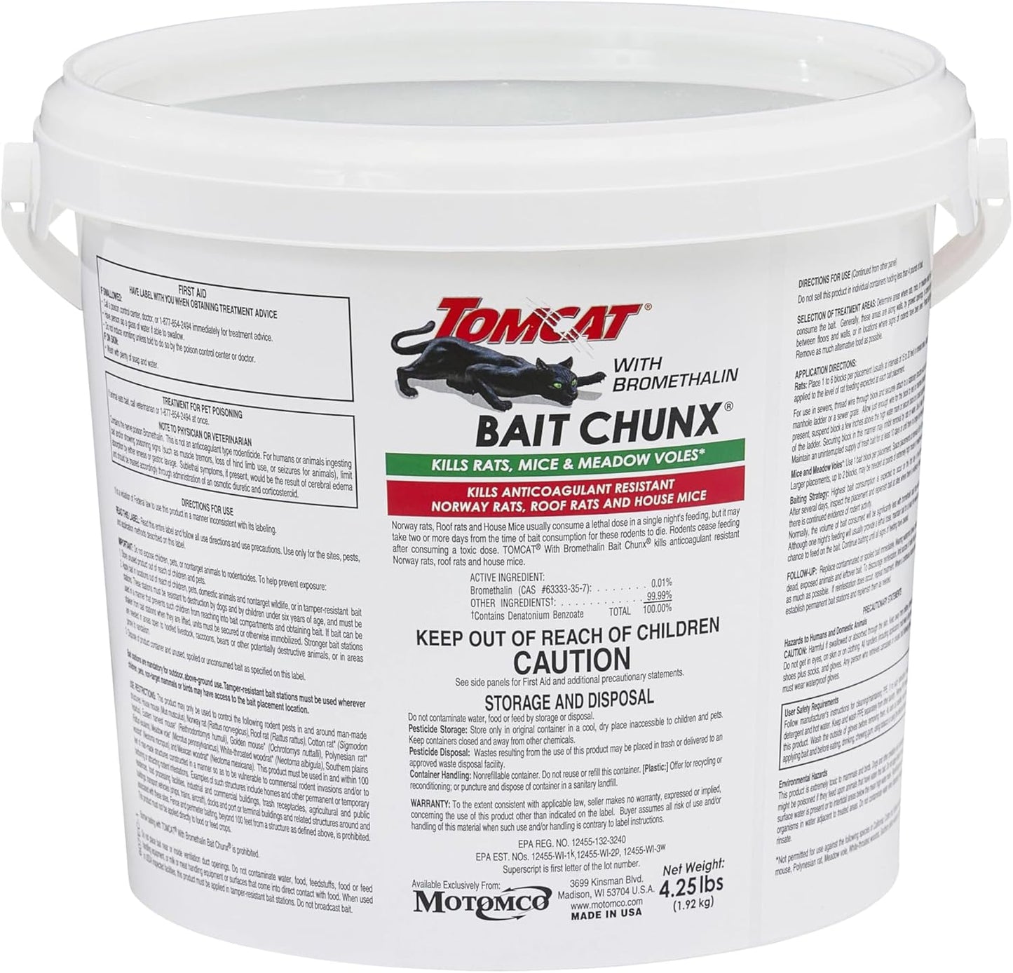Tomcat Bromethalin Bait Chunx - Effective Rat & Mice Control for Professionals | 4.25 lbs Pail