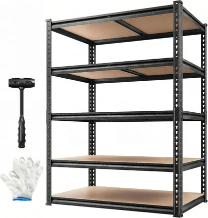 REIBII 5-Tier Heavy Duty Storage Shelves - Adjustable Metal Shelving Unit for Garage, Basement, Kitchen | 72" H x 35.55" W x 16" D, Black