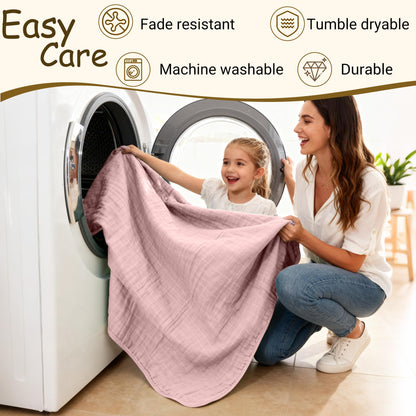 ZPECC Muslin Baby Blanket Thicker, 30x40 Organic Cotton Newborn Receiving Quilt Hypoallergenic for Baby Essentials Swaddle Crib Stroller, Pink