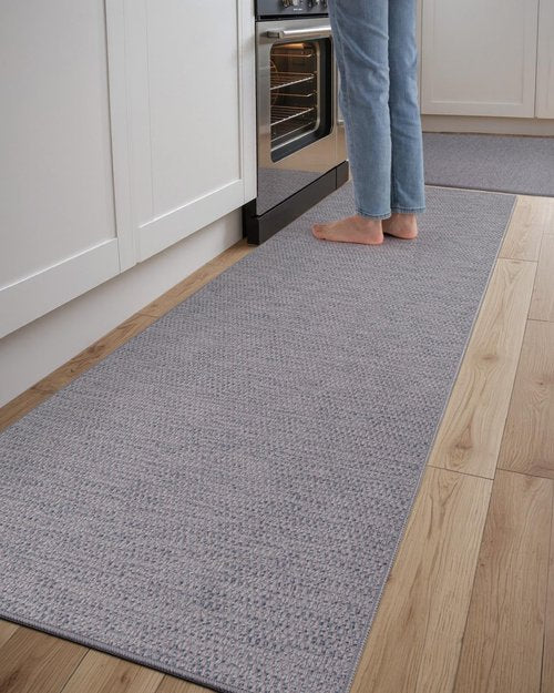 DEXI Kitchen Rugs Non Slip Washable, 24x36+24x72 Set of 2, Soft Thin Mats for Floor, Easy Clean Woven Runner for Front of Sink, Laundry Room, Hallway, Grey
