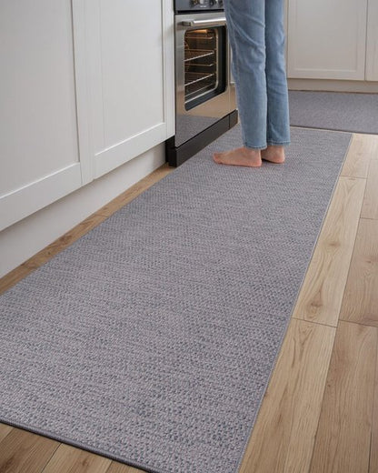 DEXI Kitchen Rugs Non Slip Washable, 24x36+24x72 Set of 2, Soft Thin Mats for Floor, Easy Clean Woven Runner for Front of Sink, Laundry Room, Hallway, Grey