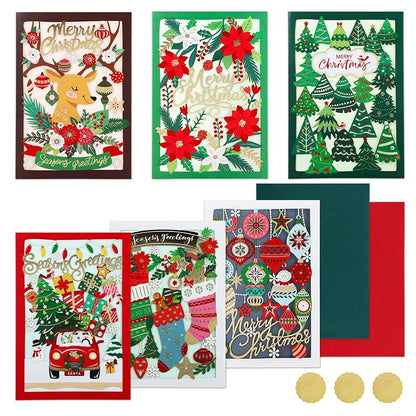 6 Pack 3D Laser Cut Christmas Cards - Xmas Holiday Set, Variation of THIS listing: Christmas03
