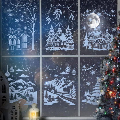 Skiennix 12 Pcs Christmas Stencils - Large 13.78 x 11 Inch Reusable Holiday Templates for DIY Window Decor