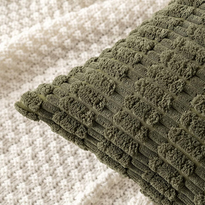 MIULEE Decorative Throw Pillow Covers - Soft Boho Striped Corduroy | 18x18 Inch Olive Green, Pack of 2