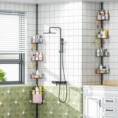 Skiennix Corner Shower Caddy - 4-Tier Adjustable Bathroom Organizer with Hidden Hook & Towel Holder | 63.7-119 Inch, Black