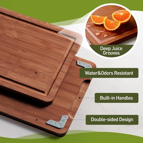 Bamboo Cutting Board Set by [Brand Name] - 3 Pack with Non-Slip Feet & Juice Groove | Extra Large & Small Sizes