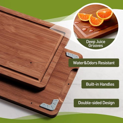 Bamboo Cutting Board Set by [Brand Name] - 3 Pack with Non-Slip Feet & Juice Groove | Extra Large & Small Sizes