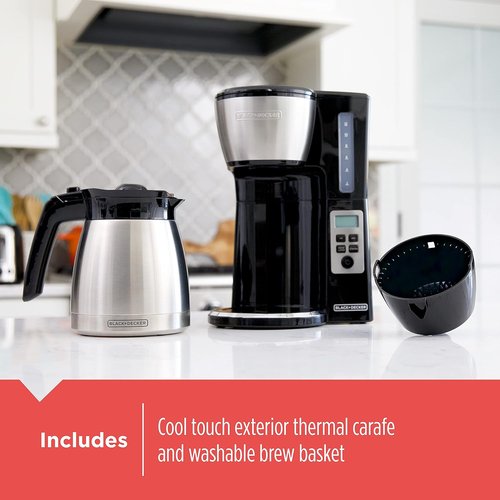 BLACK+DECKER 12-Cup Programmable Coffee Maker - VORTEX Technology & Brew Strength Control, Black/Steel