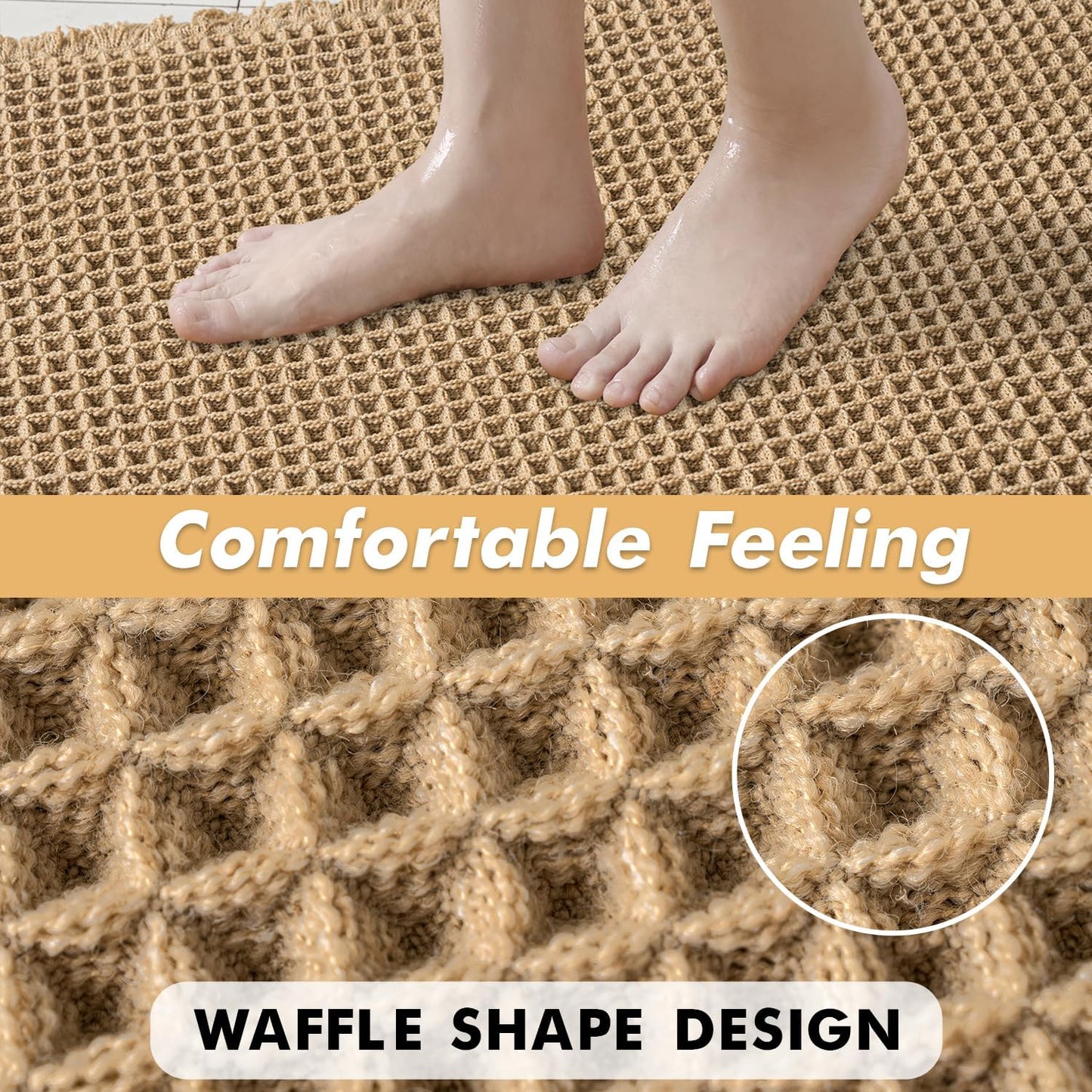 MIULEE Waffle Bathroom Rugs Set of 2 - Non-Slip, Super Absorbent & Ultra Soft, Brown 18x30 Inch