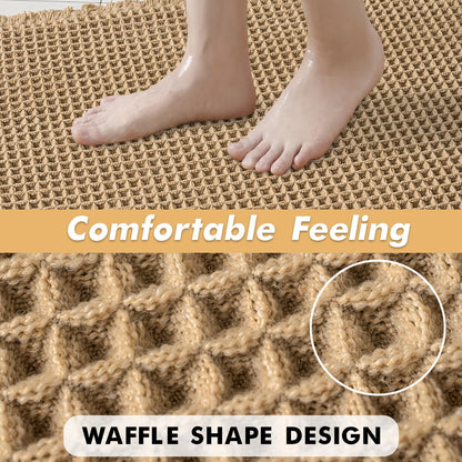 MIULEE Waffle Bathroom Rugs Set of 2 - Non-Slip, Super Absorbent & Ultra Soft, Brown 18x30 Inch