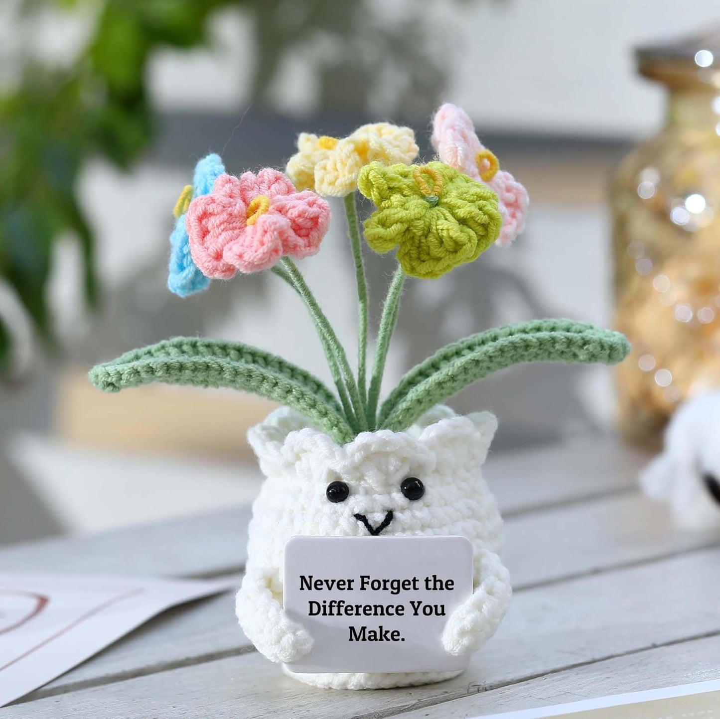 YOOJEE Forget-Me-Not Crochet Flower Potted Plant Gift