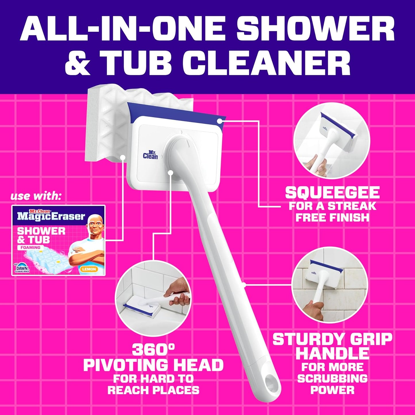Mr. Clean Magic Eraser Bathroom Cleaner - All-in-One Shower & Tub Scrubber Kit | 2 Scrubbers & 5 Foaming Erasers
