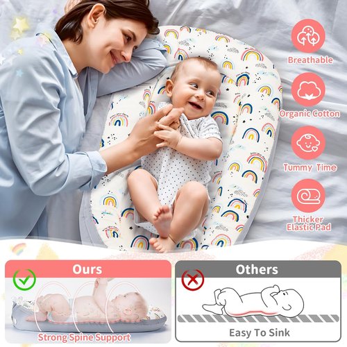 Baby Lounger | Ultra Soft Organic Cotton Nest for 0-24 Months - Breathable & Portable Design