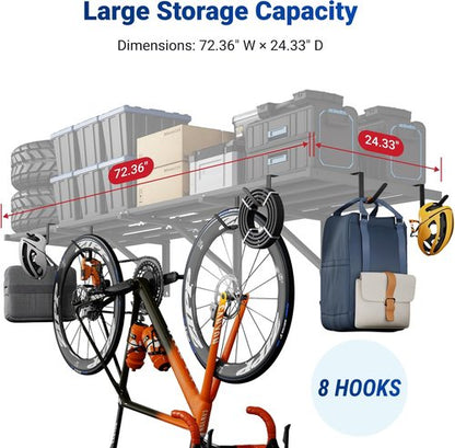 FLEXIMOUNTS Heavy Duty Garage Wall Shelving - 1200lbs Capacity | 2-Pack 2x6ft with 8 Hooks for Tools & Supplies